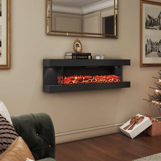 50"/60"/72" Wall-Mounted Electric Fireplace with Suspended LED Lighting, Modern Indoor Fireplace for Living Room