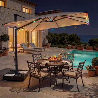 10 FT Square Aluminum Cantilever Patio Umbrella with Hook – Offset Outdoor Umbrella in Navy Blue/Tan/Gray for Patio & Garden