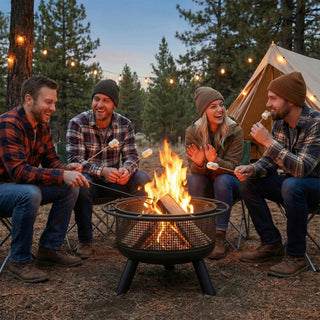 24 Inch Wood Burning Fire Pit with Log Grate and  Mesh Screen for Outside
