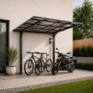 8x8 FT Galvanized Steel Outdoor Shelter with Sloped PC Roof, Multi-Use Awning for Bikes, BBQ & Patio