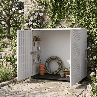 75 Gal. Diamond-Pattern Resin Outdoor Storage Cabinet, Patio & Garden Storage Organizer – White/Black