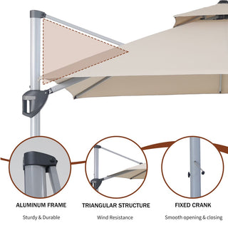 10 Ft Square Aluminum 360° Cantilever Patio Umbrella with Cover – Outdoor Yard Market Shade