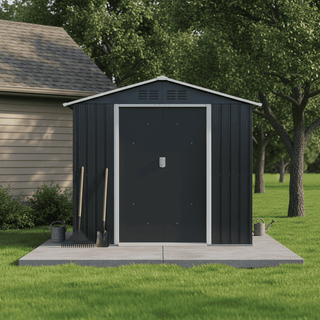 7x4.3 FT Metal Garden Shed with Window, Outdoor Storage Shed in Coal Grey, Heavy-Duty Weatherproof Steel Tool House for Backyard, Patio & Lawn