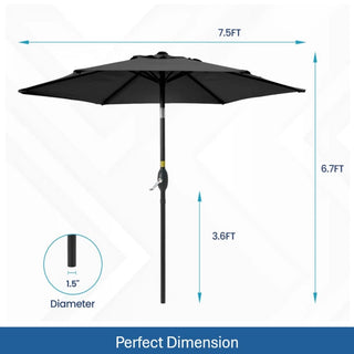 7.5 Ft Black Market Umbrella with Crank Lift & Tilt. UV-Resistant Canopy for Pool, Backyard & Patio Without base