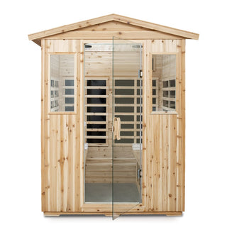 4-Person Outdoor Far Infrared Sauna Room with Old Fir Wood Frame – Home Spa Dry Sauna Cabin