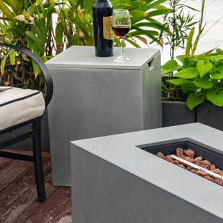 42" Propane Gas Fire Pit Table 2-Pieces, 50000 BTU Rectangular Steel Fire Pit with Glass Wind Guard for Outside Patio Deck Garden Courtyard -Light Gray