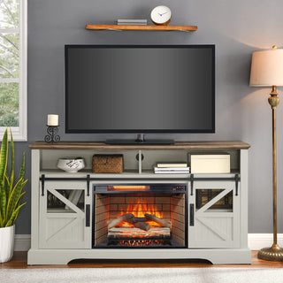 60 Inch Electric Fireplace Entertainment Center With Door Sensor-Dark Rustic Oak