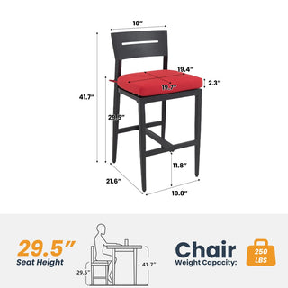 Modern 2-Piece Outdoor Aluminum Bar Stools with Sunbrella Cushions – Ergonomic Patio Bar Chairs in Black/Beige/Red