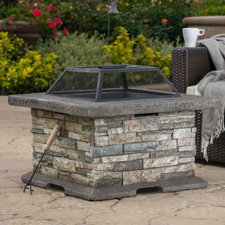 28" Square MGO Propane Fire Pit, Outdoor Gas Fire Table for Patio & Backyard
