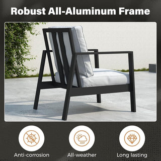 75" All-Weather Aluminum 3-seat Patio Sofa with Thick Cushions & Frame