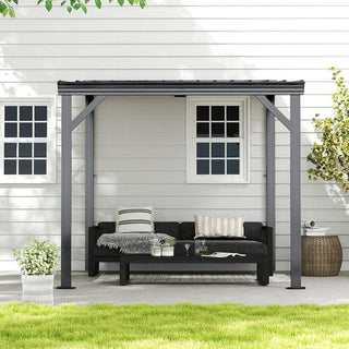 Wall-Mounted Hardtop Lean-to Gazebo with Gutters – Galvanized Steel Roof Outdoor Pergola Canopy