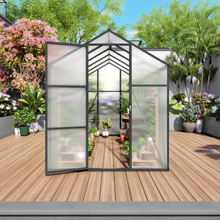 Walk-In Polycarbonate Greenhouse with Raised Base & Anchor Kit – Heavy-Duty Aluminum Greenhouse for Outdoor Backyard, All Seasons