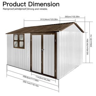 Mondawe 10ft x 8ft Metal Garden Storage Shed with Window, White+Yellow/White+Coffee Outdoor Tool Shed for Backyard
