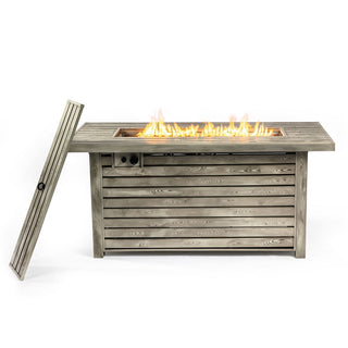 54" Propane Gas Fire Pit Table, 50000 BTU Rectangular Steel Fire Pit with Imitation Wood Grain Finish for Outside Patio Deck Garden Courtyard-Light Beige