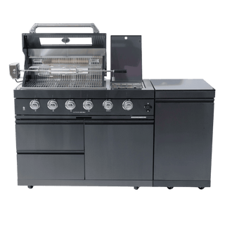 46" Outdoor Kitchen Grill Island with 4-Burner 72,000 BTU BBQ, Side Burner, Rotisserie & Granite Countertop