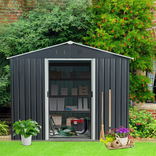 8x10FT Outdoor Metal Storage Shed with Foundation, Weather-Resistant Garden Tool House for Backyard & Patio