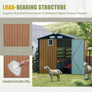 6x8 FT Outdoor Steel Storage Shed with Clear Window, Lockable Doors, Compact Metal Tool Shed for Garden, Backyard, Patio, Utility, and Bike Storage,Yellow/Grey