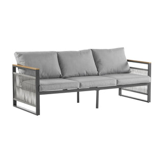 4-Piece Outdoor Metal Patio Furniture Set, 5-Seat Deep Seating Sofa Set with Cushions, Modern Grey & Natural Finish for Porch, Garden & Backyard