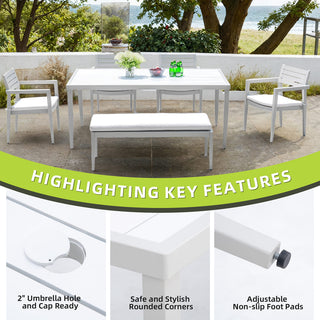 6-Piece Outdoor Patio Dining Set – 4 Chairs, 1 Bench & Rectangular Table with Sunbrella® Cushions