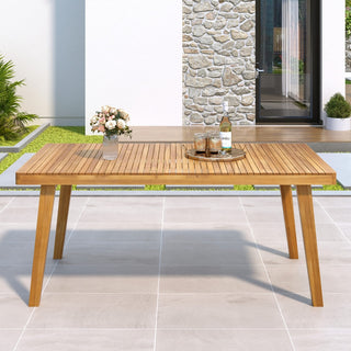 69" Acacia Wood Outdoor Dining Table with Slatted Top, 300 lbs Weight Capacity