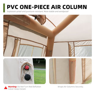5.72m² Inflatable Glamping Tent with Pump, 4-Season Windproof Cotton Canvas Camping Tent with Mesh Windows