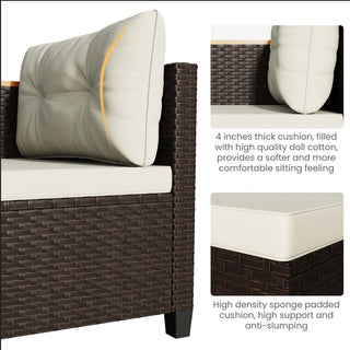 3-Piece L-Shaped Wicker Patio Set with Beige/Gray Cushions and Acacia Wood Storage Table