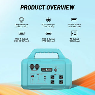1024Wh Portable Power Station (1000W/1800W) with MPPT Solar Charging, 100W USB-C PD & IPX4 Protection