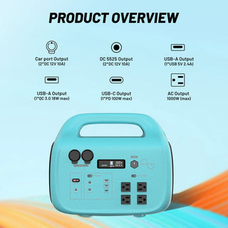 1024Wh Portable Power Station (1000W/1800W) with MPPT Solar Charging, 100W USB-C PD & IPX4 Protection for Camping & Home Backup