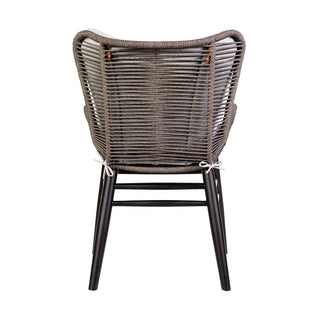 Outdoor Patio Dining Chair in Dark Eucalyptus Wood and Truffle Rope