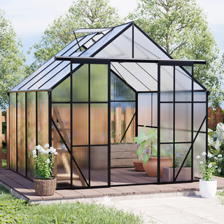 Double Door Polycarbonate Greenhouse Raised Base and Anchor Aluminum Heavy Duty Walk-in Greenhouses for Outdoor Backyard in All Season