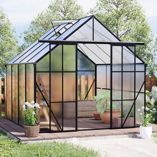 Double Door Polycarbonate Greenhouse Raised Base and Anchor Aluminum Heavy Duty Walk-in Greenhouses for Outdoor Backyard in All Season