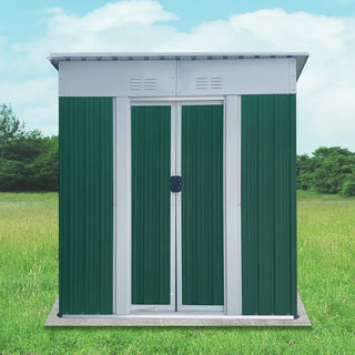 5x3 FT Green Mini Outdoor Storage Shed with Pent Roof, Aluminum Alloy Frame & Sliding Door, Compact Garden Tool Storage for Backyard & Patio