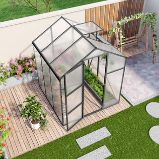 Walk-In Polycarbonate Greenhouse with Raised Base & Anchor Kit – Heavy-Duty Aluminum Greenhouse for Outdoor Backyard, All Seasons