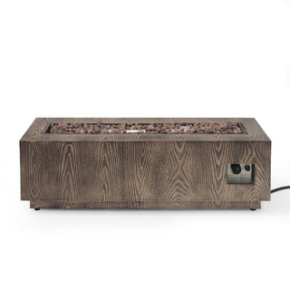 48" Outdoor 50,000 BTU Rectangular Iron Propane Fire Pit, Wood-Looking (Tank Cover not Included)