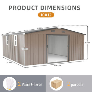 10x12 Ft Outdoor Steel Storage Shed with Dual Windows, Protective Coated Color Steel Panels & Spacious Utility Storage Design