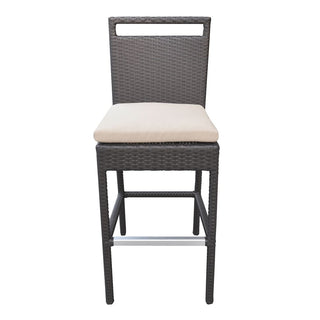 Outdoor Patio Wicker Barstool with Water Resistant Beige Fabric Cushions