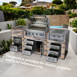 32-Inch Built-In Outdoor Kitchen LPG Gas Grill, 60,000 BTU Stainless Steel 4-Burner with Infrared Rear Burner, Drawer & Door Combo, Ice Box & BBQ Tool Set