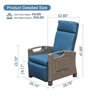 Outdoor Wicker Reclining Chair with Push-Back Backrest, Flip-Up Side Table & Thick Cushions for Patio & Backyard