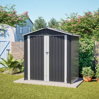 6x4 FT Metal Outdoor Storage Shed – Waterproof Steel Garden Tool Shed with Lockable Door