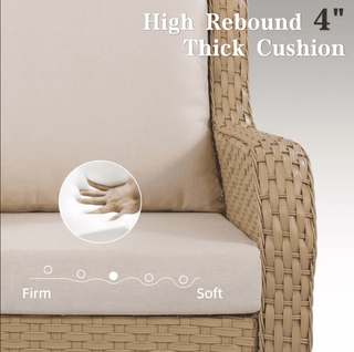 6-Piece PE Wicker Patio Conversation Set with Sofa, 2 Swivel Rocking Chairs, 2 Ottomans & Side Table