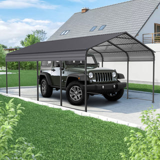 Heavy-Duty Metal Garage Canopy with Galvanized Steel Roof & Frame, Outdoor Carport Storage Shed for Cars, Boats & Trucks – Gray