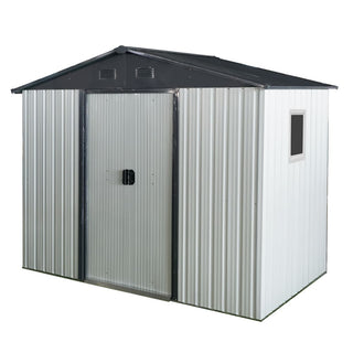 8X4 FT Outdoor Metal Storage Shed with Window and Metal Foundation for Backyard, Patio, Lawn