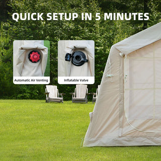 8m² Inflatable Camping Tent with Hand Pump, 4-Season Waterproof Oxford Air Glamping Tent for 4-8 Persons