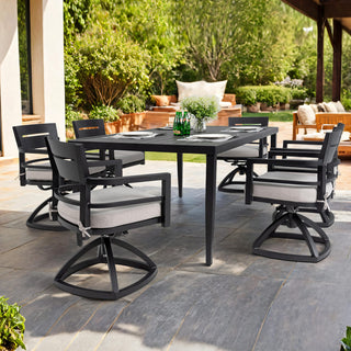 7-Piece Outdoor Patio Dining Set – 6 Swivel Rocker Chairs with Sunbrella Cushions & Aluminum Table with Umbrella Hole