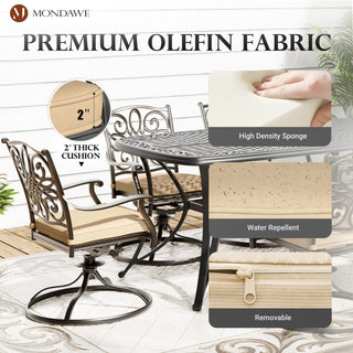 Set of 2 Cast Aluminum Outdoor Swivel Dining Chairs with Cushions