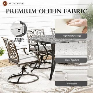 Set of 2 Cast Aluminum Outdoor Swivel Dining Chairs with Cushions