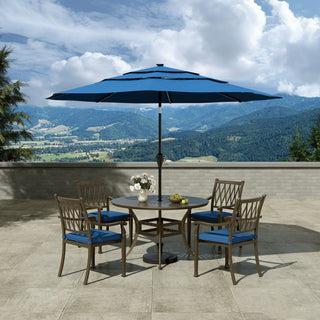 5-Piece Outdoor Patio Dining Set, Cast Aluminum 48" Round Table with Umbrella Hole and 4 Upholstered Chairs
