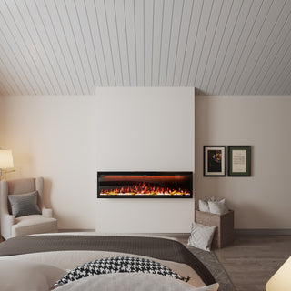 Mounted Electric Fireplace – Black LED, Remote Control, Multiple Sizes (50 in–88 in)
