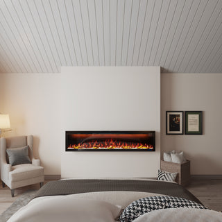 Mounted Electric Fireplace – Black LED, Remote Control, Multiple Sizes (50 in–88 in)
