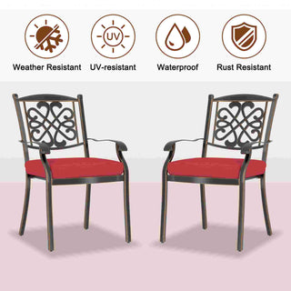 Red/Beige 4-Piece Cast Aluminum Patio Dining Chairs with Diagonal-Mesh & Vine Backrest